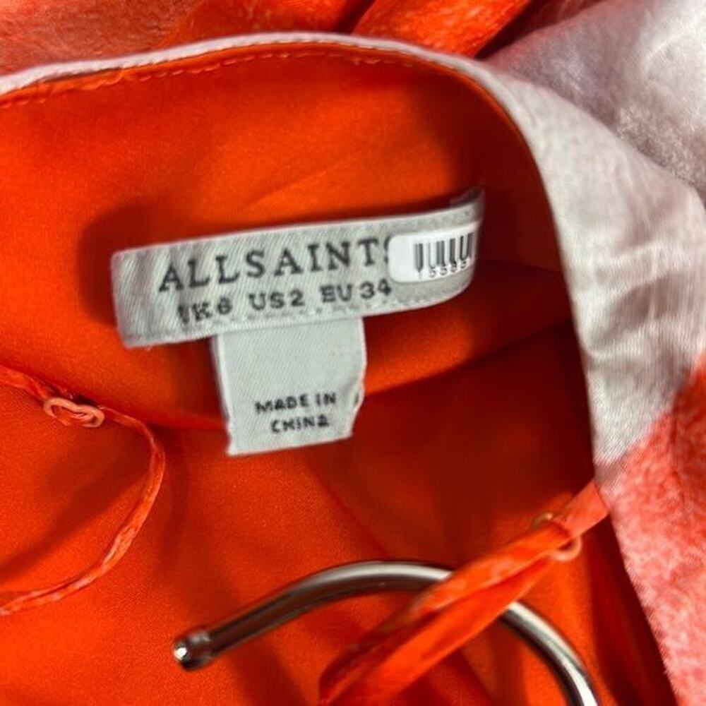 RTR AllSaintsAlexia Marinana Dress Orange White Tie-dye Sz 2 midi satin slip - Picture 6 of 8